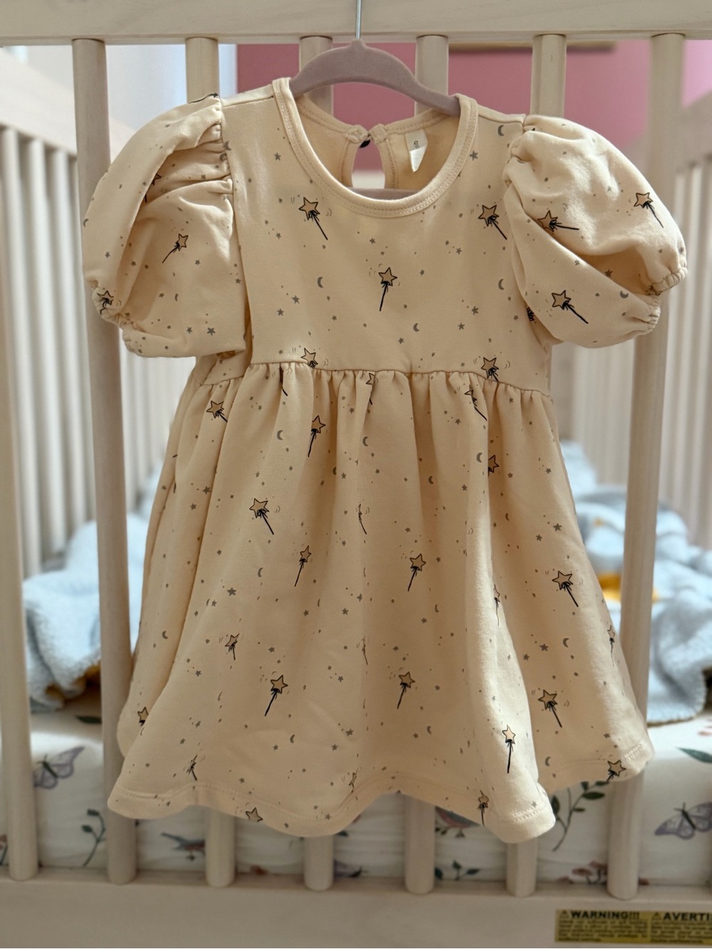 Quincy Mae Cream Star Puff-Sleeve Dress